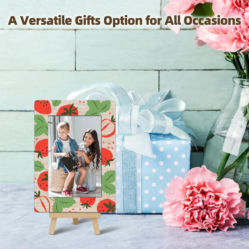 OXRUN Strawberry 4x6 Picture Frame, Sweet Berry Wooden Photo Frame with Easel, Display Photo Insert, Newborn Gifts, Nursery Decor - A06 - Image 5